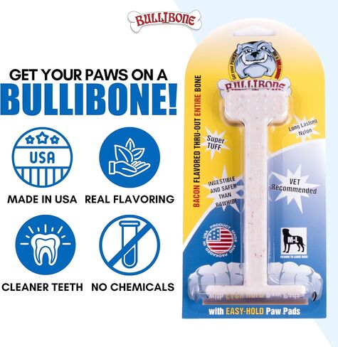 Bullibone Nylon Dog Chew Toy for Aggressive Chewers - Dental Hygiene Bone with Bacon Flavor, Durable Tough Chew Toys for Small Dogs, Indestructible Dog Bone - 2 Pack in Kuwait