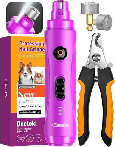 Dog Nail Grinder with LED Light Upgraded 2 Speeds Painless Pet Dog Nail Trimmers and Clipper Super Quiet Best Cat Dog Nail Clipper Kit for Large Small Dogs Pets Cats Breed Paws Quick Grooming in Saudi Arabia