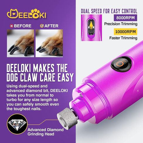 Dog Nail Grinder with LED Light Upgraded 2 Speeds Painless Pet Dog Nail Trimmers and Clipper Super Quiet Best Cat Dog Nail Clipper Kit for Large Small Dogs Pets Cats Breed Paws Quick Grooming in Saudi Arabia