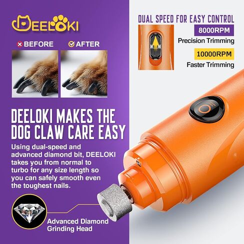 Dog Nail Grinder with LED Light Upgraded 2 Speeds Painless Pet Dog Nail Trimmers and Clipper Super Quiet Best Cat Dog Nail Clipper Kit for Large Small Dogs Pets Cats Breed Paws Quick Grooming in Saudi Arabia