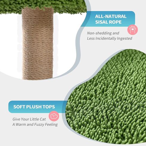 شجرة للقطط من ميد فور بتس، برج القطة الأخضر مع مجثم من القطيفة للقطط الصغيرة في الأماكن المغلقة، أداة خدش للقطط مع مستويين منصة للقطط الصغيرة، وسادة خدش دوار الشمس وعمود سيزال in Kuwait