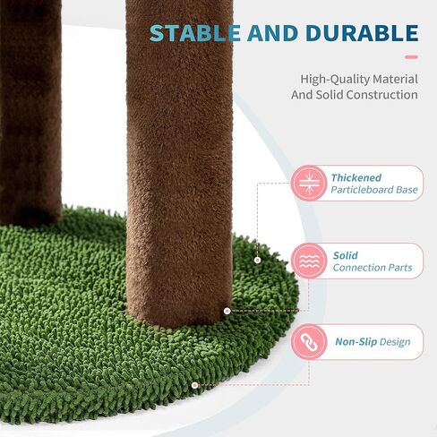 شجرة للقطط من ميد فور بتس، برج القطة الأخضر مع مجثم من القطيفة للقطط الصغيرة في الأماكن المغلقة، أداة خدش للقطط مع مستويين منصة للقطط الصغيرة، وسادة خدش دوار الشمس وعمود سيزال in Kuwait