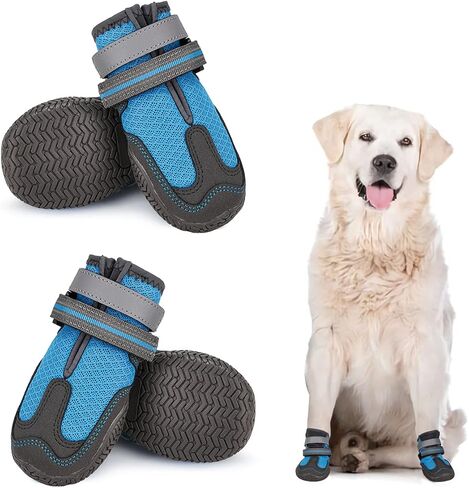 Dog Shoes for Hot Pavement, Mesh Dog Boots with Rugged Anti-Slip Sole, Summer Dog Booties Breathable Durable with Adjustable & Reflective Straps for Medium Large Dogs Hiking Jogging Backpacking in Saudi Arabia