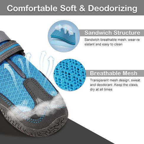 Dog Shoes for Hot Pavement, Mesh Dog Boots with Rugged Anti-Slip Sole, Summer Dog Booties Breathable Durable with Adjustable & Reflective Straps for Medium Large Dogs Hiking Jogging Backpacking in Saudi Arabia