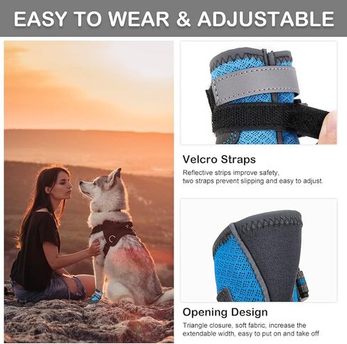 Dog Shoes for Hot Pavement, Mesh Dog Boots with Rugged Anti-Slip Sole, Summer Dog Booties Breathable Durable with Adjustable & Reflective Straps for Medium Large Dogs Hiking Jogging Backpacking in Saudi Arabia