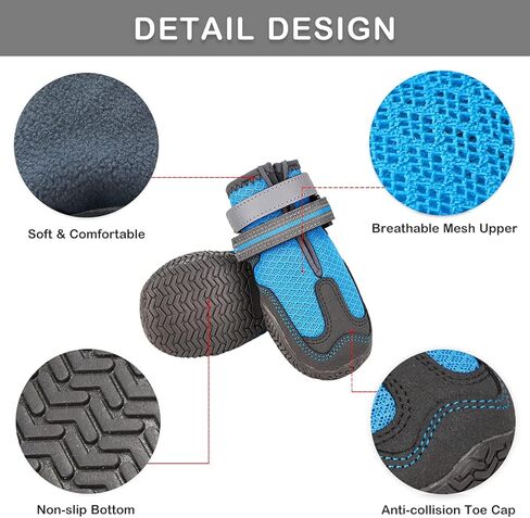 Dog Shoes for Hot Pavement, Mesh Dog Boots with Rugged Anti-Slip Sole, Summer Dog Booties Breathable Durable with Adjustable & Reflective Straps for Medium Large Dogs Hiking Jogging Backpacking in Saudi Arabia