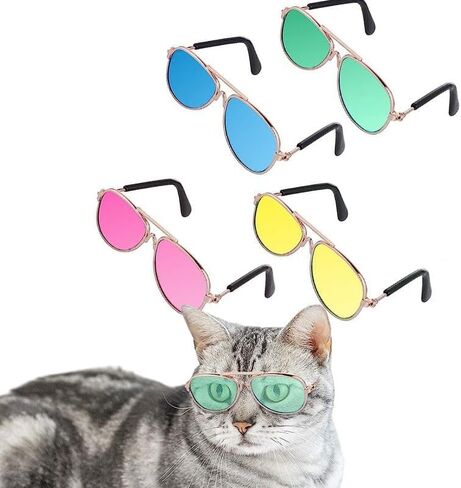 4 قطع نظارات شمسية للحيوانات الاليفة، نظارات شمسية كلاسيكية كلاسيكية ريترو للكلاب والقطط الصغيرة، نظارات شمسية دائرية للحفلات التنكرية والصور in Kuwait