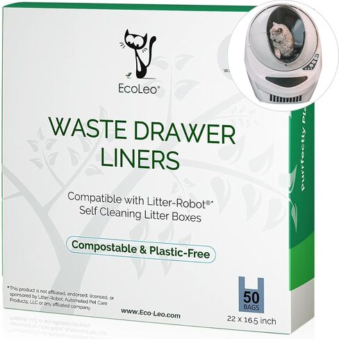 EcoLeo, Compatible with Litter-Robot 3, Plant-Derived and Plastic-free, Handle Waste Drawer Liner Bags, Thick, for Automatic Litter Box, Compatible with Leo's Loo in Saudi Arabia