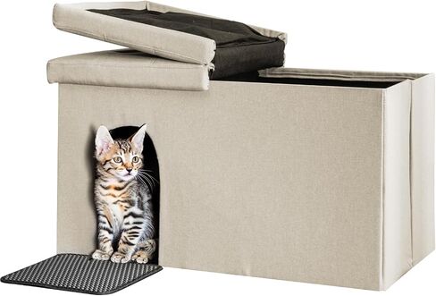 Cat Litter Box Enclosure Furniture Hidden, 3 In1 Cat Litter Box Enclosure Ottoman, 36'' Large Hidden Litter Boxes for Indoor Cats, Waterproof Inside, Easy Clean, Easy Assembly, Odor Isolate (Grey) in Saudi Arabia