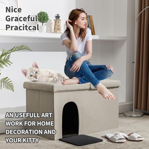 Cat Litter Box Enclosure Furniture Hidden, 3 In1 Cat Litter Box Enclosure Ottoman, 36'' Large Hidden Litter Boxes for Indoor Cats, Waterproof Inside, Easy Clean, Easy Assembly, Odor Isolate (Grey) in Saudi Arabia