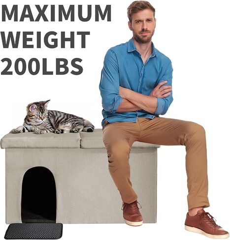 Cat Litter Box Enclosure Furniture Hidden, 3 In1 Cat Litter Box Enclosure Ottoman, 36'' Large Hidden Litter Boxes for Indoor Cats, Waterproof Inside, Easy Clean, Easy Assembly, Odor Isolate (Grey) in Saudi Arabia