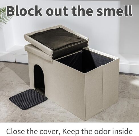 Cat Litter Box Enclosure Furniture Hidden, 3 In1 Cat Litter Box Enclosure Ottoman, 36'' Large Hidden Litter Boxes for Indoor Cats, Waterproof Inside, Easy Clean, Easy Assembly, Odor Isolate (Grey) in Saudi Arabia