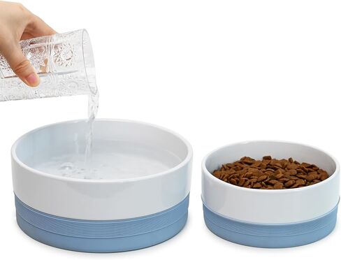 Ollieroo Ceramic Dog Bowls, Durable Pet Bowl with Non-Slip Silicone Rim, Two-Pieces Dog Dishes for Small Medium Large Dogs and Cats, for Dry or Wet Food and Water, Microwave and Dishwasher Safe in Saudi Arabia