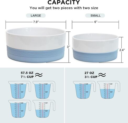 Ollieroo Ceramic Dog Bowls, Durable Pet Bowl with Non-Slip Silicone Rim, Two-Pieces Dog Dishes for Small Medium Large Dogs and Cats, for Dry or Wet Food and Water, Microwave and Dishwasher Safe in Saudi Arabia