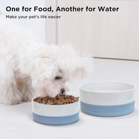 Ollieroo Ceramic Dog Bowls, Durable Pet Bowl with Non-Slip Silicone Rim, Two-Pieces Dog Dishes for Small Medium Large Dogs and Cats, for Dry or Wet Food and Water, Microwave and Dishwasher Safe in Saudi Arabia