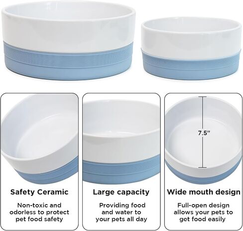 Ollieroo Ceramic Dog Bowls, Durable Pet Bowl with Non-Slip Silicone Rim, Two-Pieces Dog Dishes for Small Medium Large Dogs and Cats, for Dry or Wet Food and Water, Microwave and Dishwasher Safe in Saudi Arabia