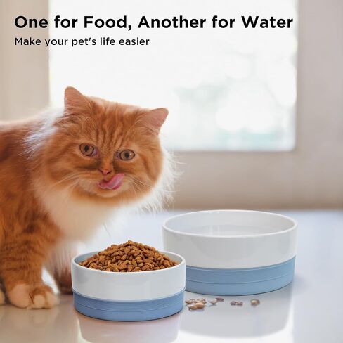 Ollieroo Ceramic Dog Bowls, Durable Pet Bowl with Non-Slip Silicone Rim, Two-Pieces Dog Dishes for Small Medium Large Dogs and Cats, for Dry or Wet Food and Water, Microwave and Dishwasher Safe in Saudi Arabia