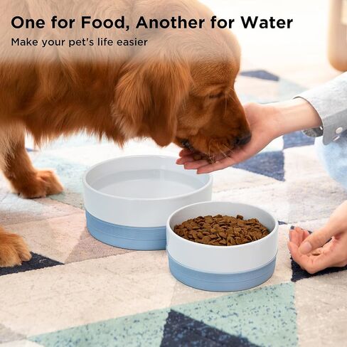 Ollieroo Ceramic Dog Bowls, Durable Pet Bowl with Non-Slip Silicone Rim, Two-Pieces Dog Dishes for Small Medium Large Dogs and Cats, for Dry or Wet Food and Water, Microwave and Dishwasher Safe in Saudi Arabia