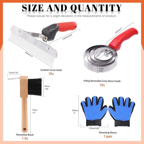 Tanstic 3Pcs 4 Rings Reversible Stainless Steel Curry Comb Curry Horse Brush and Rubber Curry Horse Brush with 6-in-1 Shedding Grooming Massage Brush for Horse Dog Sheep in Saudi Arabia