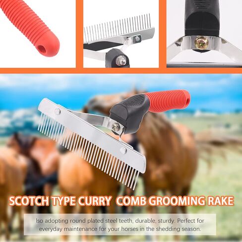 Tanstic 3Pcs 4 Rings Reversible Stainless Steel Curry Comb Curry Horse Brush and Rubber Curry Horse Brush with 6-in-1 Shedding Grooming Massage Brush for Horse Dog Sheep in Saudi Arabia