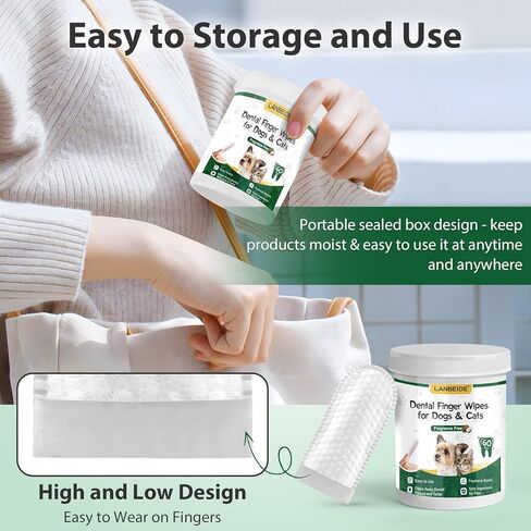 لاندبيد مناديل مبللة لتنظيف الاسنان للكلاب والقطط، مناديل مبللة لتنظيف الاسنان والكلاب لتقليل الجير والجير ومعطرة للنفس والعناية بالأسنان والعناية باللثة للحيوانات الاليفة، بدون تنظيف بالفرشاة، 60 in Kuwait