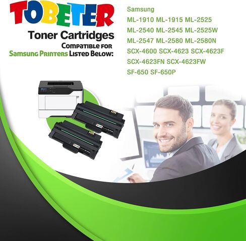 استبدال خرطوشة حبر D105L متوافقة مع ToBeter لجهاز Samsung MLT-D105 D105L MLT105L عالي الإنتاجية لطابعة SCX-4623F SCX-4623FN ML-2525W ML-2525 ML-2545 ML-1915 ML-2540 SCX-4600 SF-650 (2 أسود) in Saudi Arabia