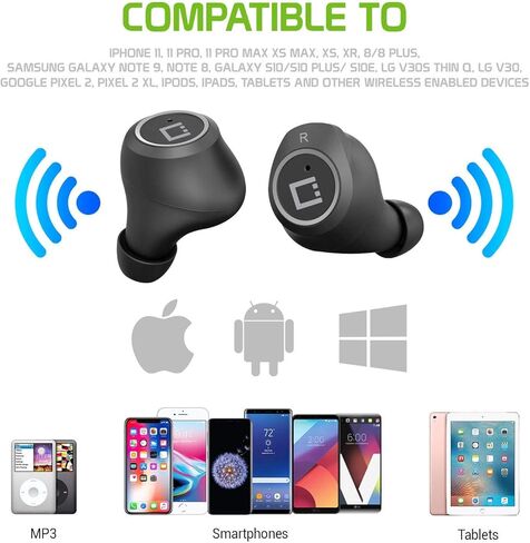 Wireless V5 Bluetooth Earbuds Compatible with Samsung Galaxy S20+ 5G with Charging case for in Ear Headphones. (V5.0 Black) in Kuwait
