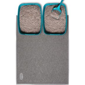 Pawkin Cat Litter Mat, Patented Design with Litter Lock Mesh, Extra Large, Durable, Easy to Clean, Soft, Fits Under Litter Box, Litter Free Floors, Gray