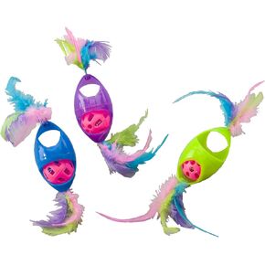 SPOT Tie-Dye Jingle Roller Cat Toy - Colorful Plastic Cat Toy with Ball, Bell, Feathers, and Catnip, Fun for Cats and Kittens of All Ages - 8in Long, Assorted Colors (1 Toy) in Kuwait