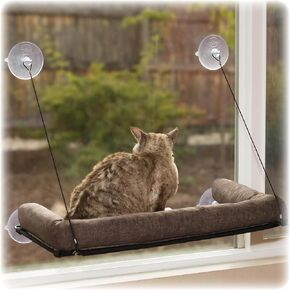 سرير قطط فاخر من K&H Pet Products EZ Mount Kitty Sill Window Sill، مقعد أرجوحة نافذة للقطط، مجثم نافذة داخلي قوي للقطط، رف أساسي على شكل أرجوحة للقطط - مع شوكولاتة داعمة in Kuwait