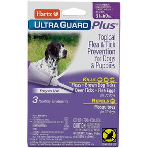 Hartz UltraGuard Plus Topical Flea & Tick Prevention for Dogs and Puppies - 31-60 lbs, 3 Monthly Treatments in Saudi Arabia