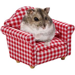 كرسي أريكة قطني صغير من KnocKconK Hamster، سرير مريح على شكل حيوان صغير باللون الأزرق والأحمر مع وسادة، وألعاب صور ديكور القفص، وإكسسوارات منزل الموائل المريحة، وعش وسادة النوم للهامستر والفئران والفئران.