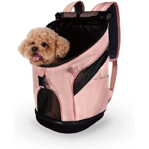 ibiyaya - Airline Approved Pet Carrier for Small to Medium Dogs and Cats - Dog Backpack Carrier, Breathable Mesh Material with Magnetic Buttons, Side Pockets, and Auto-Lock Zipper - Coral Pink