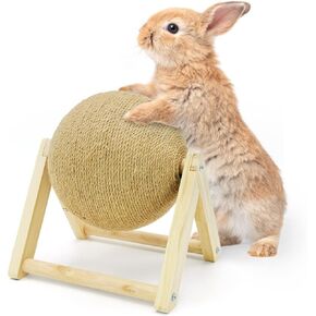 Fhiny Rabbit Scratch Toy, Natural Solid Wood Sisal Scratching Ball for Indoor Kittens, Claws Scratching Ball for Kitten Bunny Guinea Pig Chinchilla Ferret or Other Small Animals (Small)