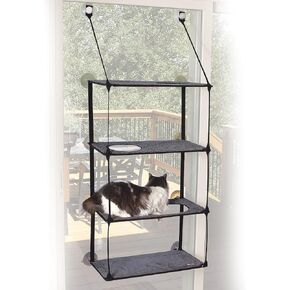 K&H PET Products سرير للقطط بعتبة النافذة، أرجوحة نافذة للقطط، مجثم نافذة للقطط قوي للقطط الكبيرة، سرير نافذة للقطط، أثاث للقطط، أرجوحة للقطط لنافذة قطط، رف للقطط - رمادي رباعي المكدس in Saudi Arabia