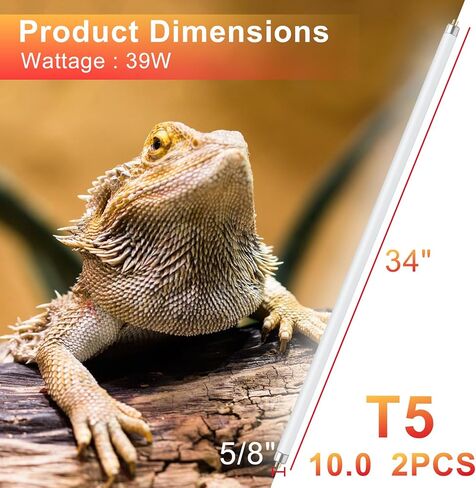 LUCKY HERP 2 حزمة T5 UVB 10.0 ضوء الزواحف 39W، UVA UVB أنبوب مصباح الفلورسنت، لمبة إضاءة UVB للسلاحف والحرباء والسلاحف والسحلية in Kuwait