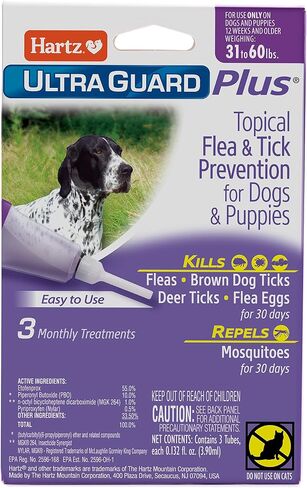 Hartz UltraGuard Plus Topical Flea & Tick Prevention for Dogs and Puppies - 31-60 lbs, 3 Monthly Treatments in Kuwait
