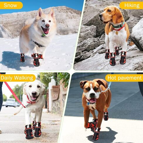 DcOaGt Dog Boots & Paw Protectors for Hot Pavement Winter Snow, Anti-Slip Puppy Booties for Hiking Walking, Waterproof Breathable and Reflective Dog Shoes for Small Size Dogs 4PCS in Saudi Arabia