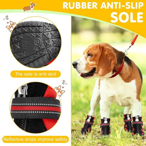 DcOaGt Dog Boots & Paw Protectors for Hot Pavement Winter Snow, Anti-Slip Puppy Booties for Hiking Walking, Waterproof Breathable and Reflective Dog Shoes for Small Size Dogs 4PCS in Saudi Arabia
