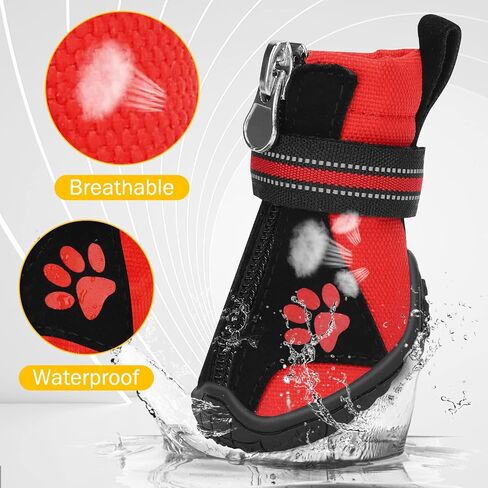 DcOaGt Dog Boots & Paw Protectors for Hot Pavement Winter Snow, Anti-Slip Puppy Booties for Hiking Walking, Waterproof Breathable and Reflective Dog Shoes for Small Size Dogs 4PCS in Saudi Arabia
