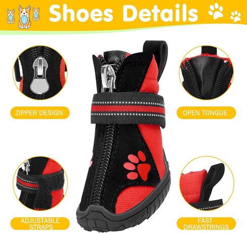 DcOaGt Dog Boots & Paw Protectors for Hot Pavement Winter Snow, Anti-Slip Puppy Booties for Hiking Walking, Waterproof Breathable and Reflective Dog Shoes for Small Size Dogs 4PCS in Saudi Arabia