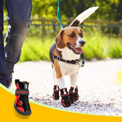 DcOaGt Dog Boots & Paw Protectors for Hot Pavement Winter Snow, Anti-Slip Puppy Booties for Hiking Walking, Waterproof Breathable and Reflective Dog Shoes for Small Size Dogs 4PCS in Saudi Arabia