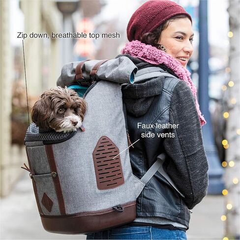 Kurgo Dog Carrier Backpack for Small Pets - Dogs & Cats | TSA Airline Approved | Cat | Hiking or Travel | Waterproof Bottom | G-Train | Ruck Sack | Heather Grey in Kuwait