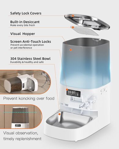 COKBER 5L Automatic Cat Feeder,Timed Feeder for Pets with 10S Voice Recorder,Auto Cat Feeder with Display LED Screen for Small Medium Dogs ，Dual Power Supply in Saudi Arabia