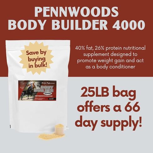 Body Builder 4000, Horse Weight Gain Supplement, High Fat and Energy Horse Weight Builder with Body Conditioning Horse Vitamins, Improves Hoof Quality - 25 LB Bag in Saudi Arabia
