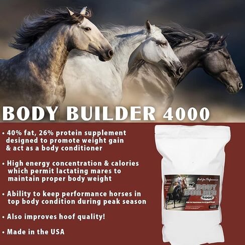 Body Builder 4000, Horse Weight Gain Supplement, High Fat and Energy Horse Weight Builder with Body Conditioning Horse Vitamins, Improves Hoof Quality - 25 LB Bag in Saudi Arabia