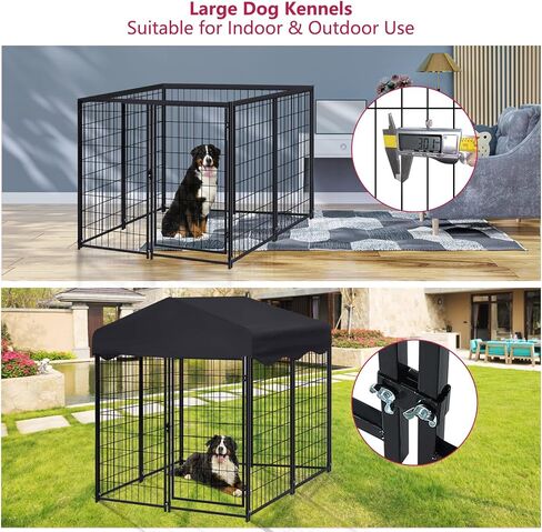Dog Kennel Outdoor, Large Dog Kennel with Roof Heavy Duty Dog House Outside 4'L x 4'W x 4.5'H Outdoor Pet Pens Dog Enclosures for Outside Outdoor Dog Playpen Dog Crate for Yard in Kuwait