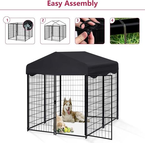 Dog Kennel Outdoor, Large Dog Kennel with Roof Heavy Duty Dog House Outside 4'L x 4'W x 4.5'H Outdoor Pet Pens Dog Enclosures for Outside Outdoor Dog Playpen Dog Crate for Yard in Kuwait