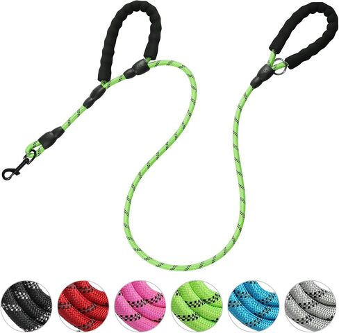 Dog Leash Traffic Double Padded Handles, Comfortable Reflective 2 Handle Strong Leashes Extra Training Control and Walking Lead for Heavy Duty Medium Large Dogs (Green, 0.4 inch) in Saudi Arabia