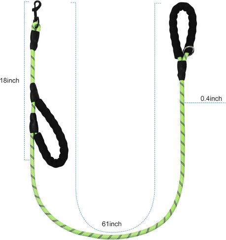 Dog Leash Traffic Double Padded Handles, Comfortable Reflective 2 Handle Strong Leashes Extra Training Control and Walking Lead for Heavy Duty Medium Large Dogs (Green, 0.4 inch) in Saudi Arabia